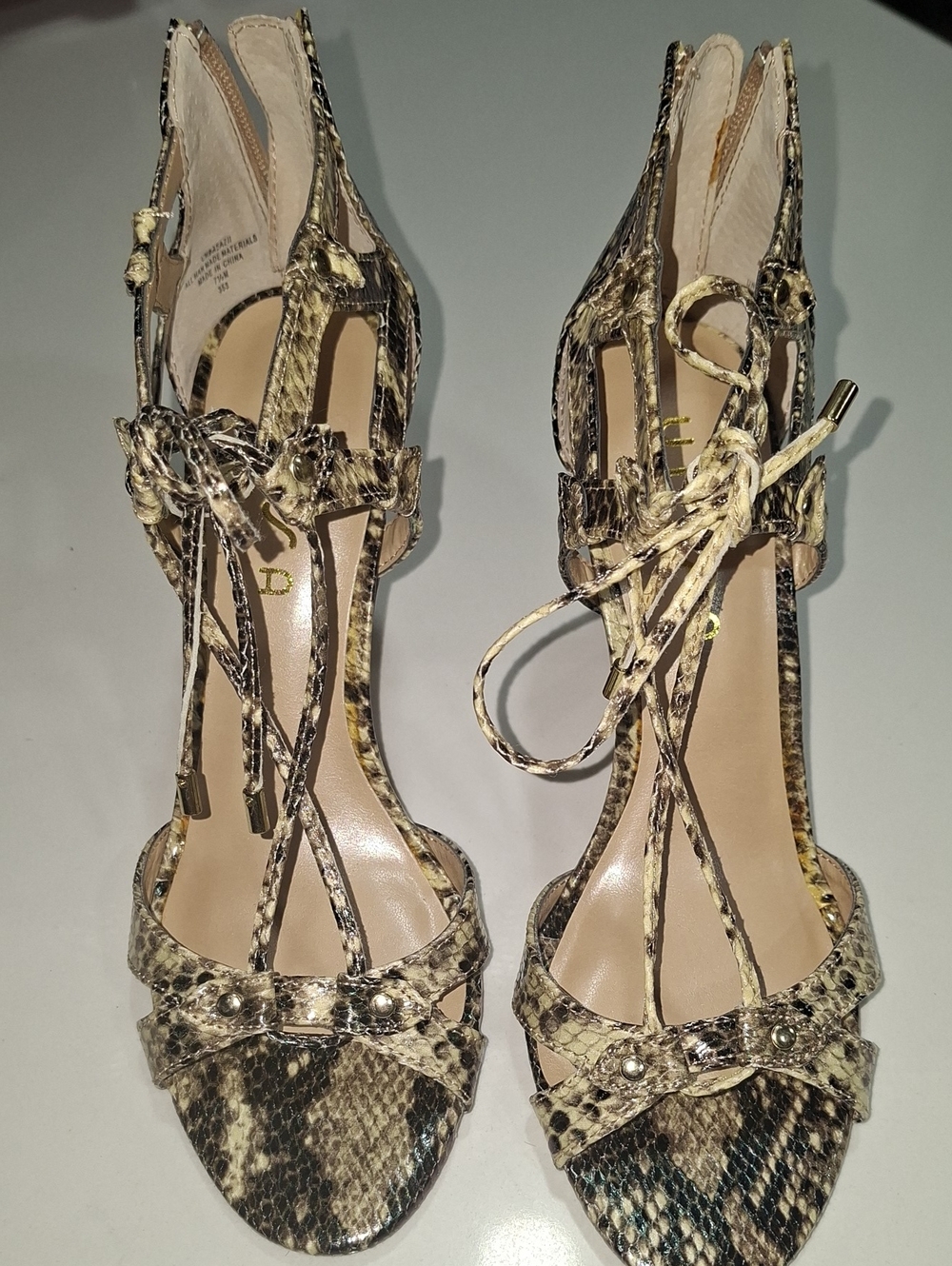 Unisa Snake-Print Lace-Up Women’s Heels - Neutral Tan/Black